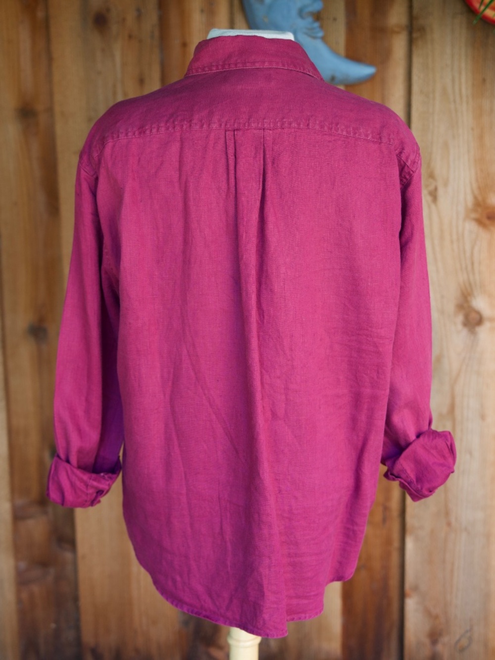 Vintage Eddie Bauer 100% Linen Magenta Long Sleeve Button Down Woman's M - Picture 11 of 15